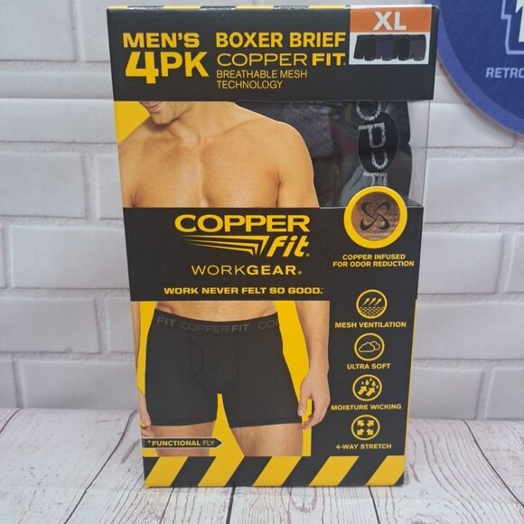 4PK Copper Fit Mens Performance Workgear Boxer Briefs XL 40-42 Copper Infused - Picture 1 of 7